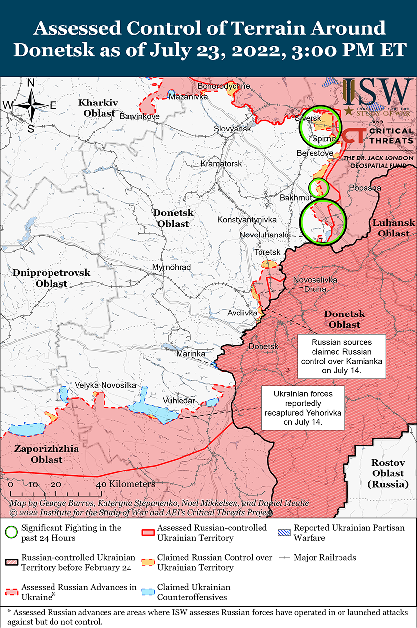 Карта бойових дій в Україні 24 липня