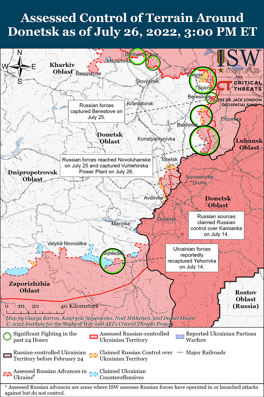 Карта бойових дій в Україні 27 липня