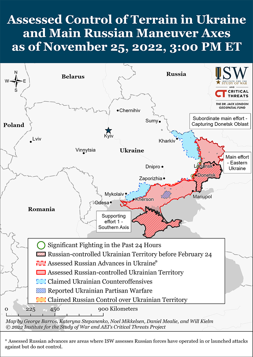 Карта боевых действий на Украине 26 ноября || Фото: www.understandingwar.org