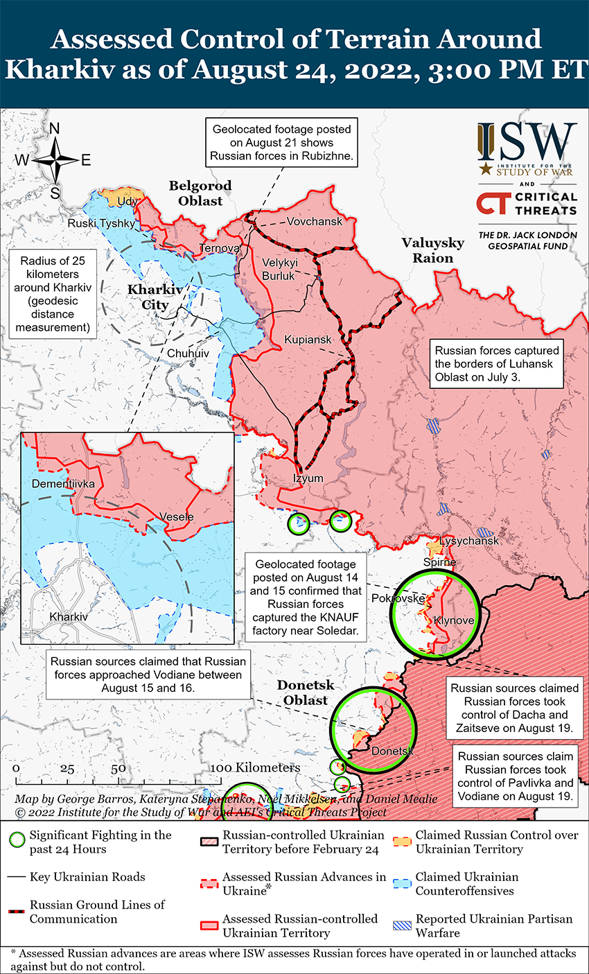Карта бойових дій в Україні 25 серпня