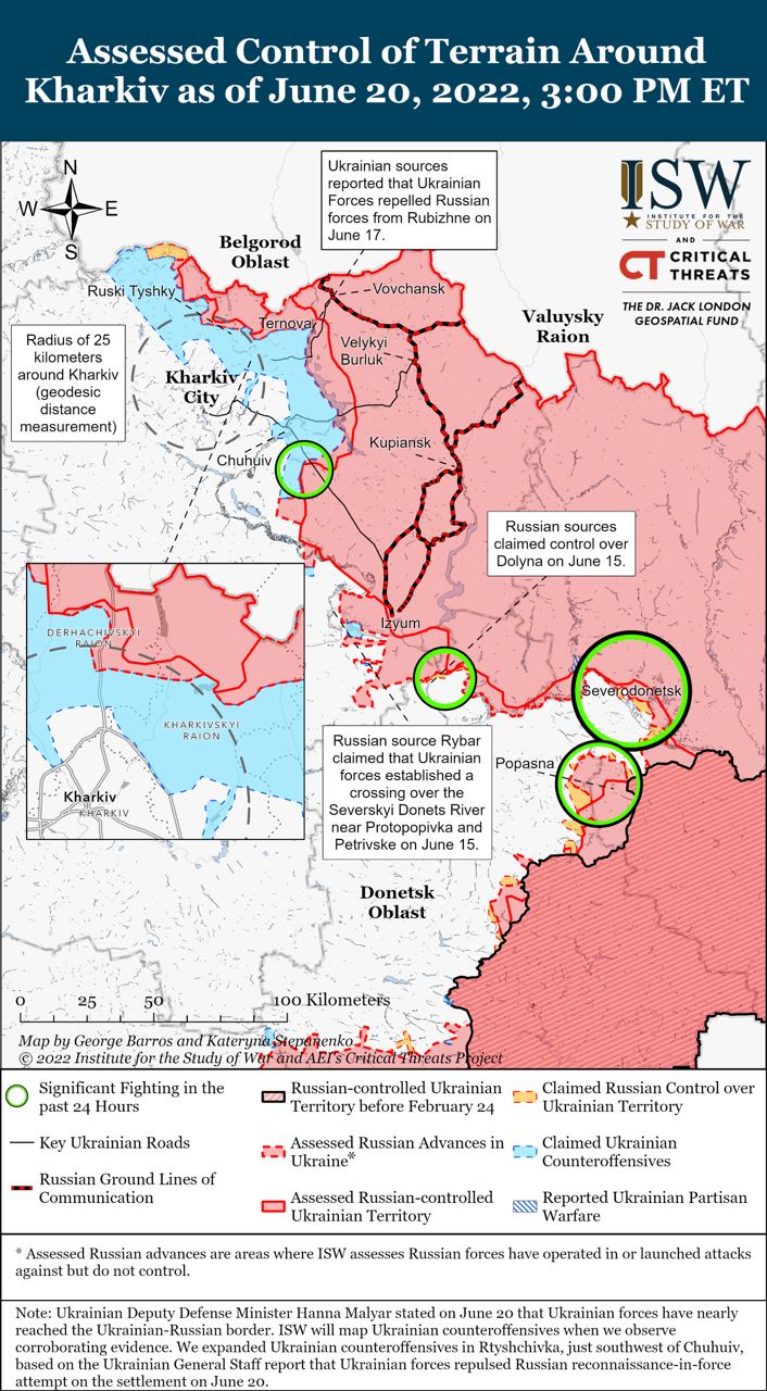 Карта бойових дій в Україні 21 червня