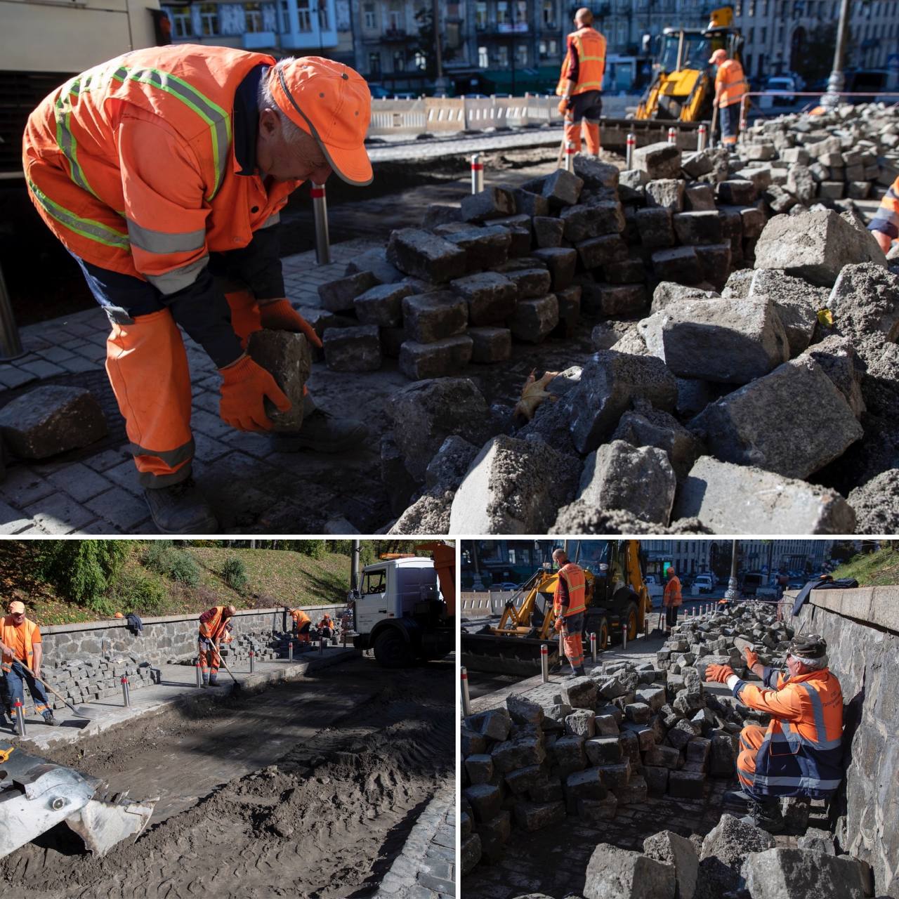 В Киеве на улице Грушевского начали масштабное обновление брусчатки