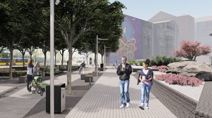 Так будет выглядеть сквер со стороны Пейзажной аллеи. Фото: проектная компания "Урбан Дизайн"