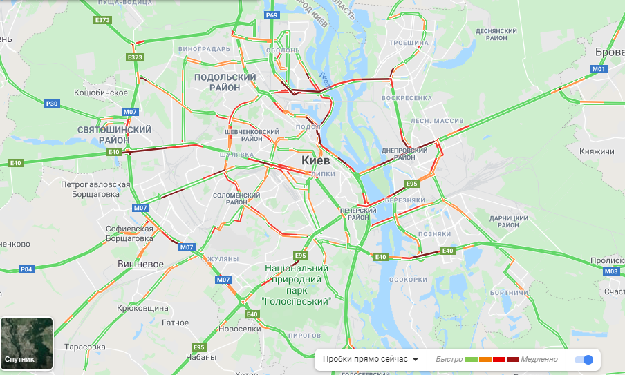 Пробки утром. Скриншот из карт Google 