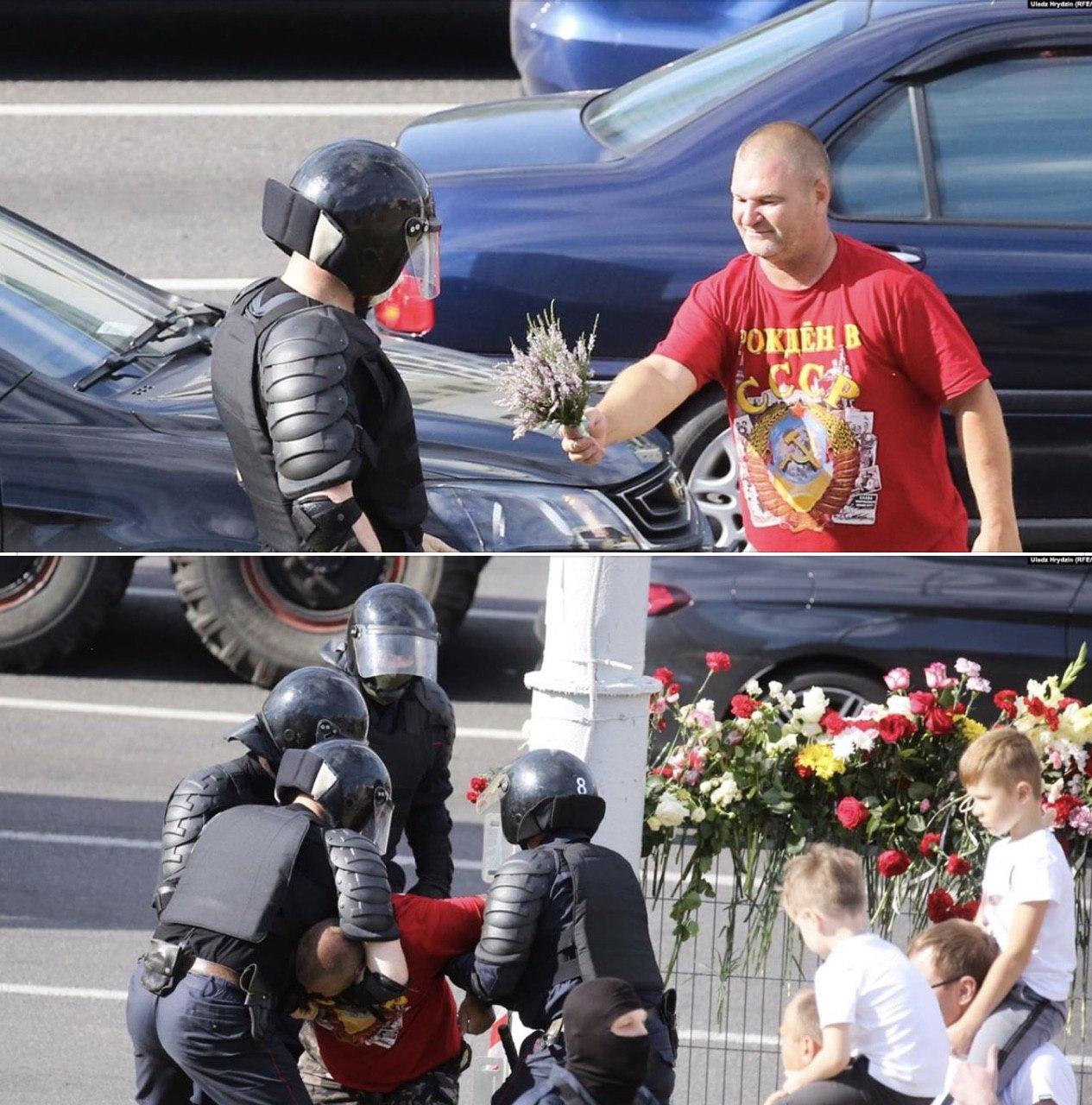 Минчанин и полиция. Источник фото: Twitter