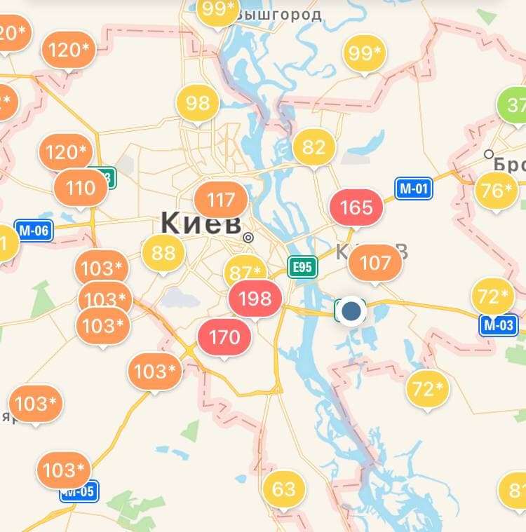 Загрязнение воздуха в Киеве. Фото: скрин с сайта IQair