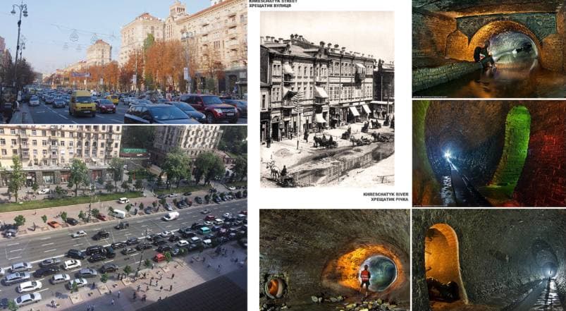 Визуализация центра Киева с рекой Крещатик