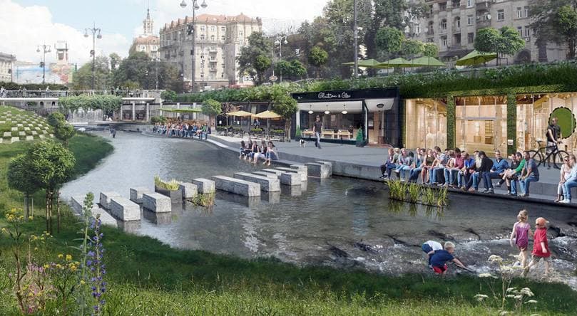 Киева с рекой Крещатик