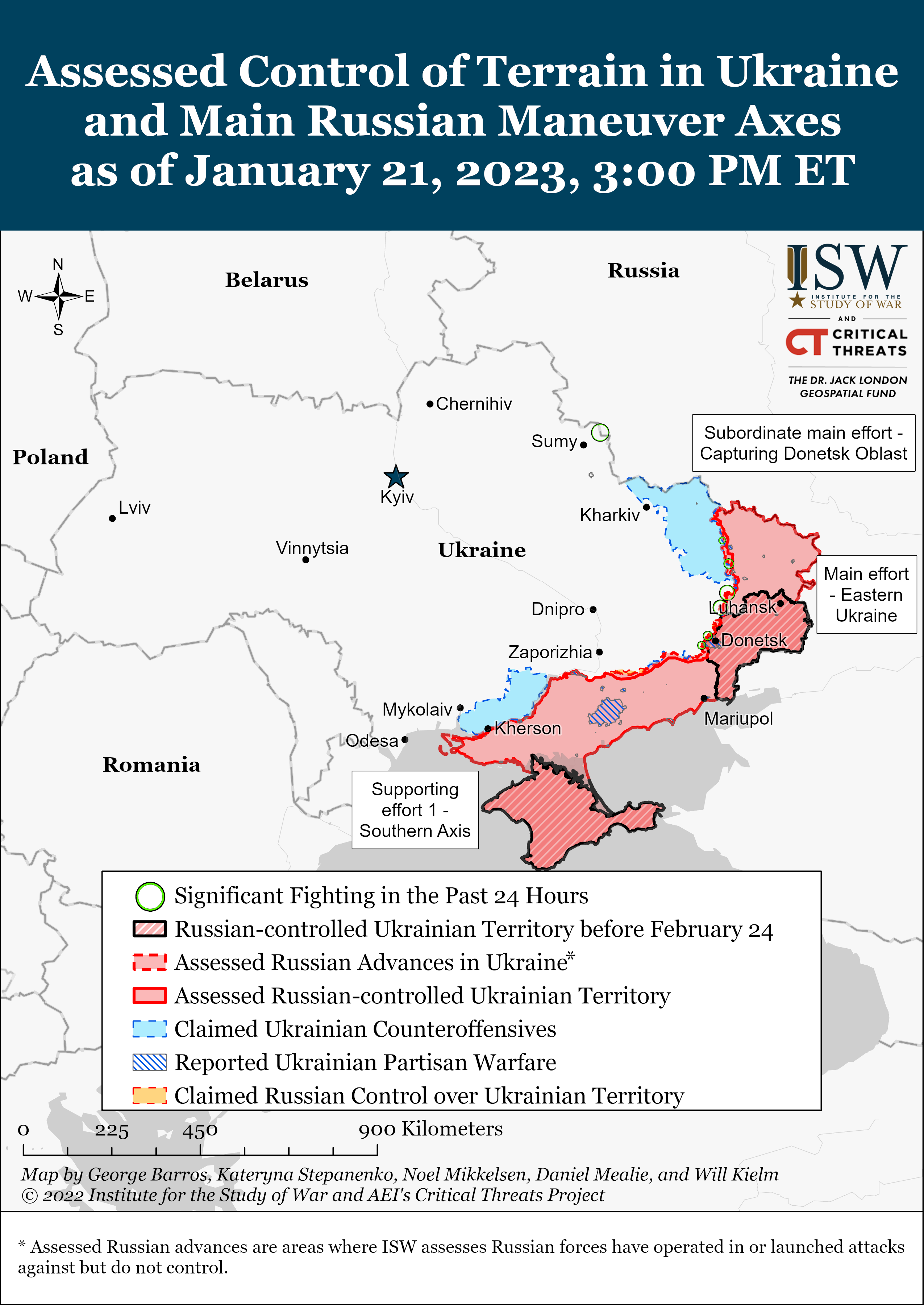 Карта бойових дій в Україні 22 січня