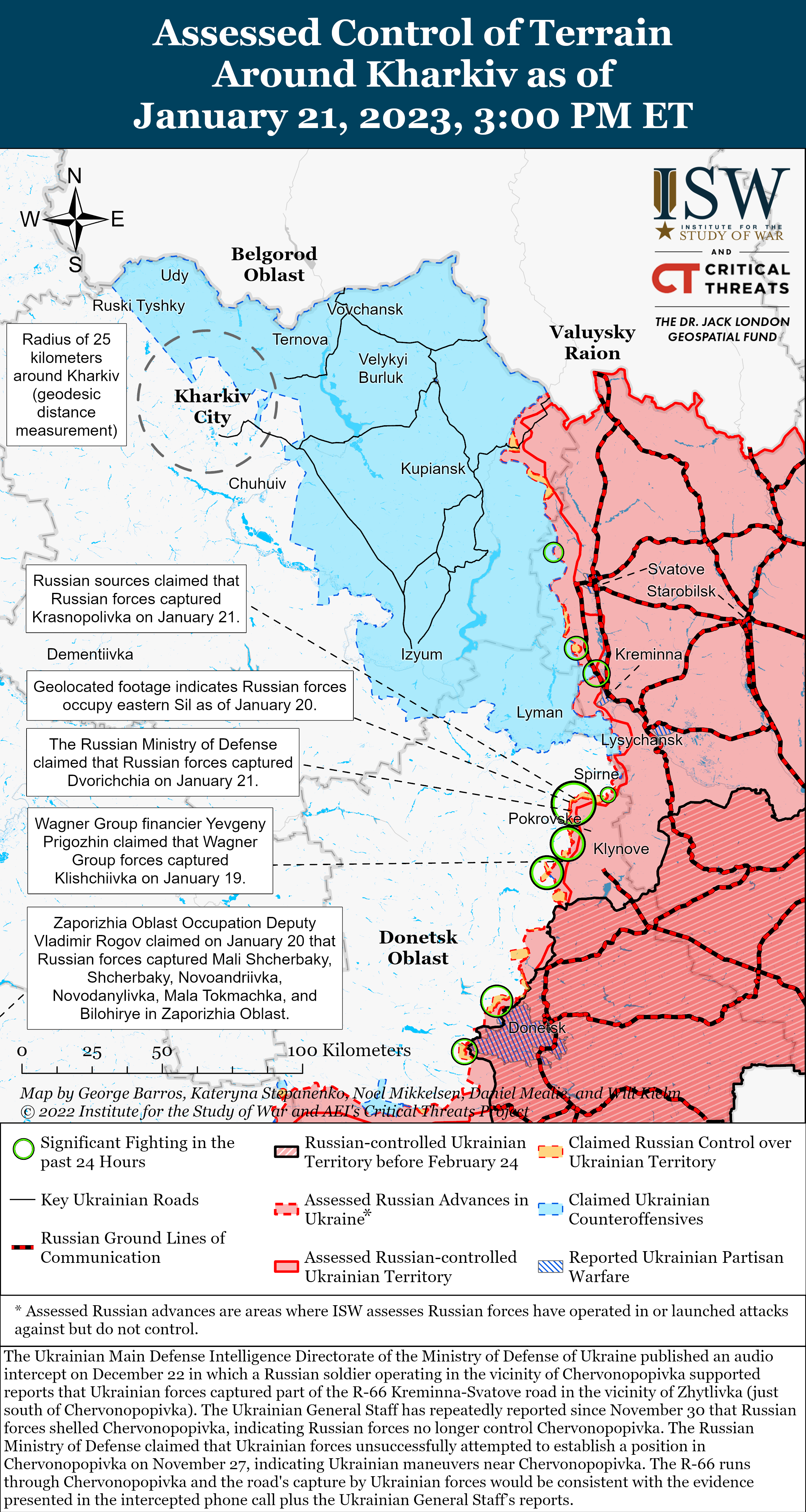 Карта бойових дій в Україні 22 січня