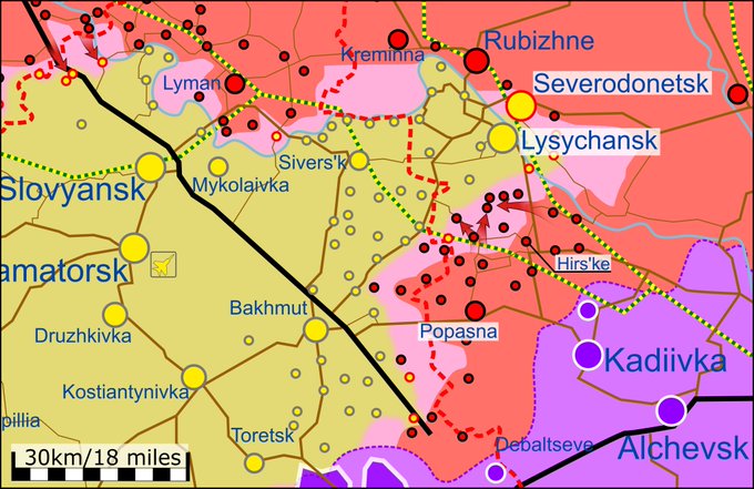 Карта боевых действий в Украине 25 июня