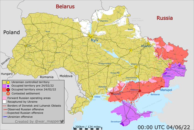 Карта бойових дій в Україні 4 червня.