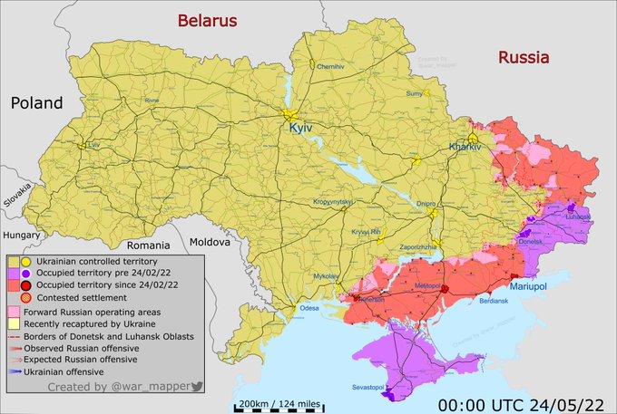 Карта бойових дій в Україні 24 травня.  || Фото: @War_Mapper