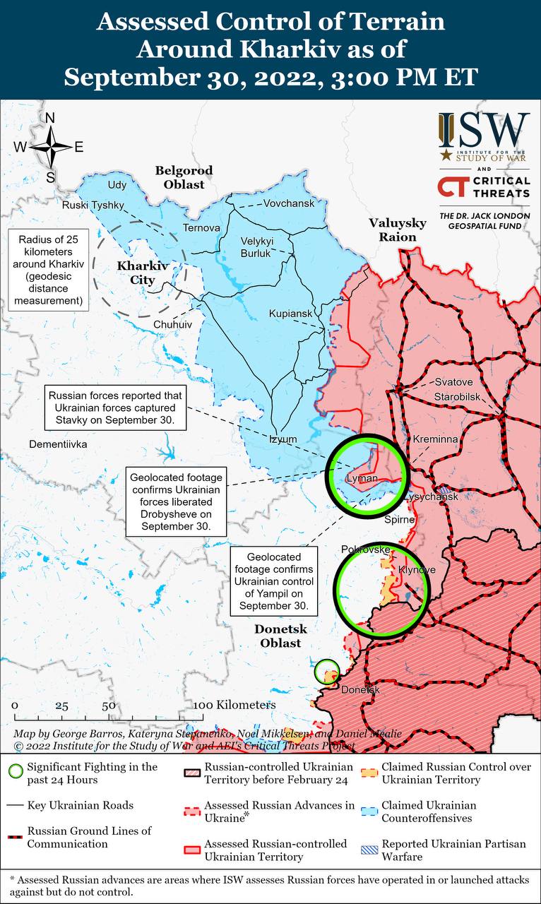 Карта бойових дій в Україні 1 жовтня.