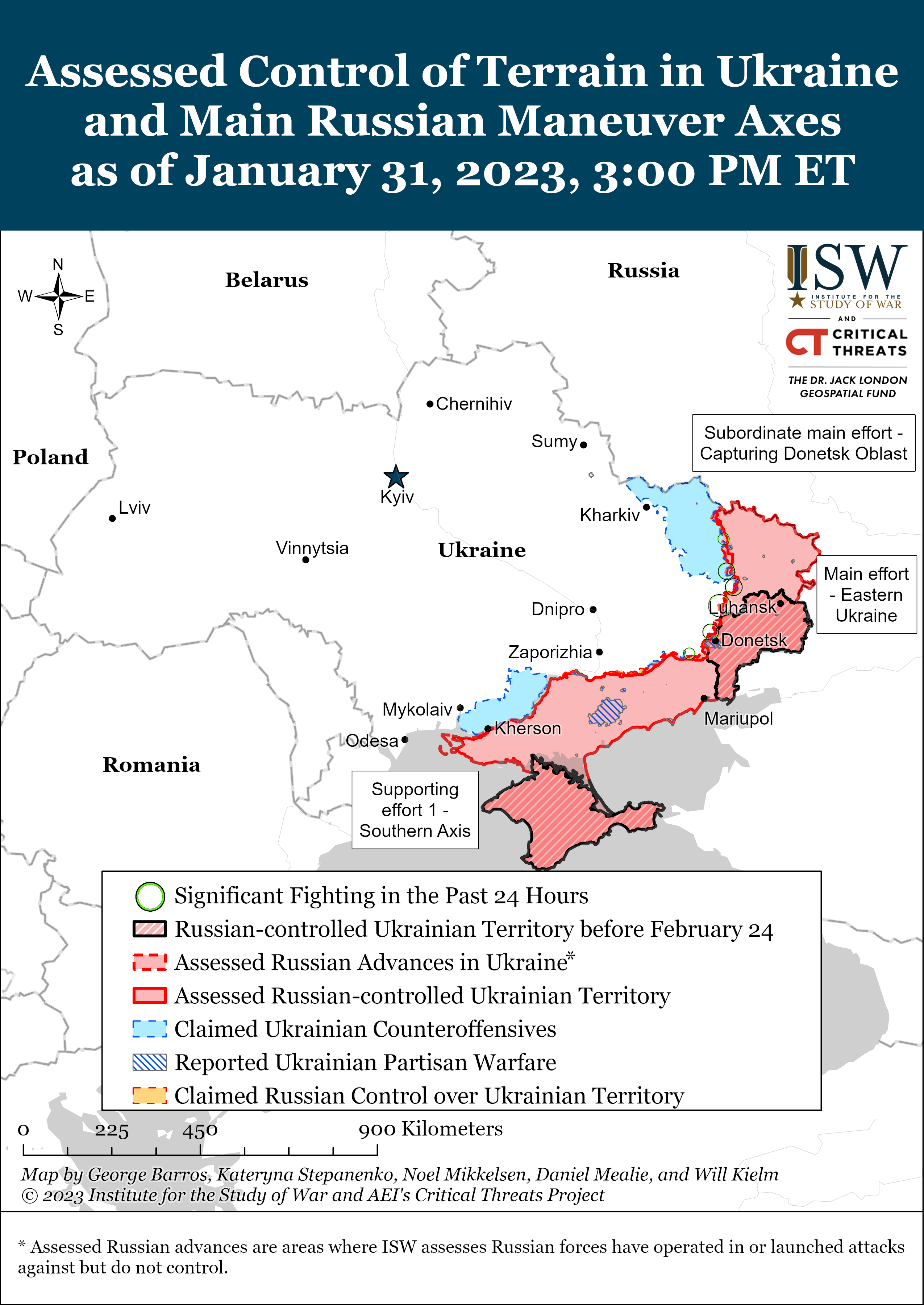 Карта бойових дій в Україні 1 лютого. || Фото: ISW 