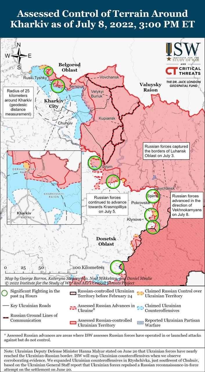 Карта бойових дій в Україні 9 липня.