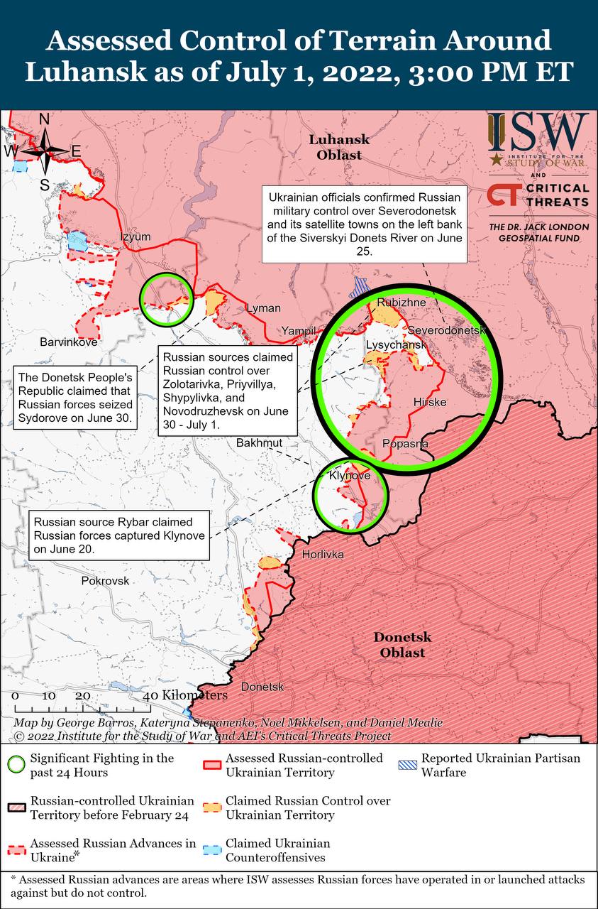 Карта бойових дій в Україні 2 липня.