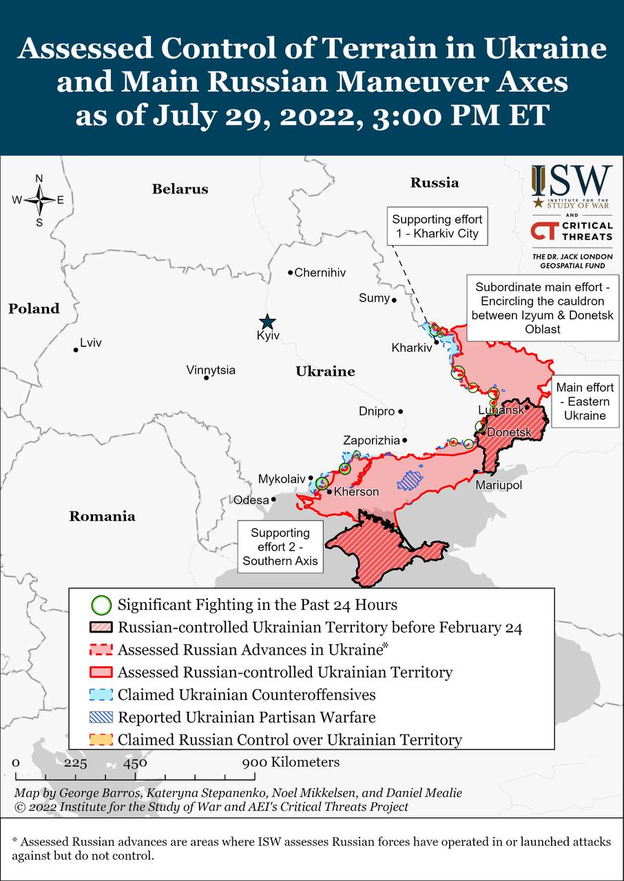 Карта боевых действий в Украине 30 июля Фото: www.understandingwar.org