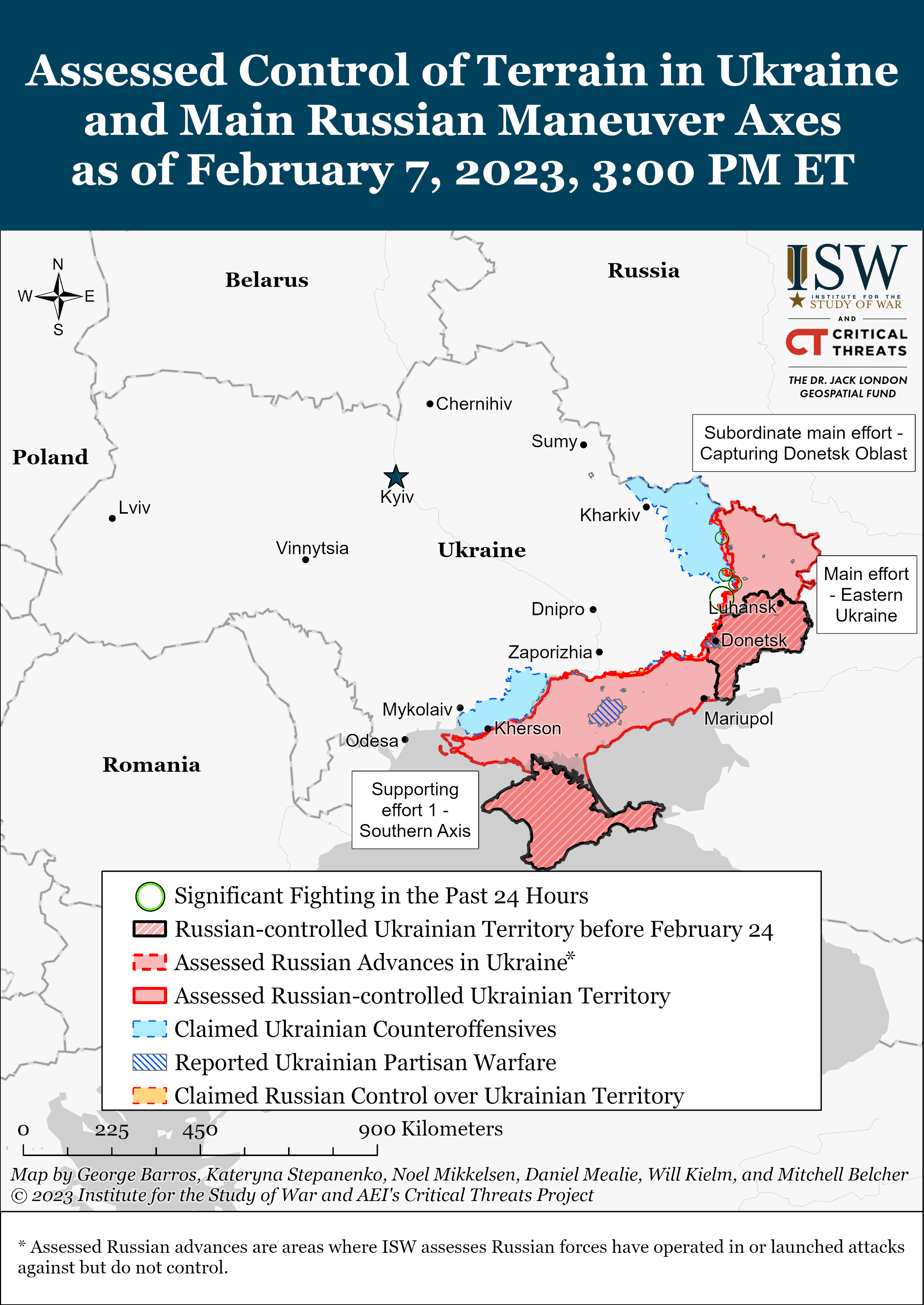 Карта бойових дій в Україні 8 лютого. || Фото: www.understandingwar.org 