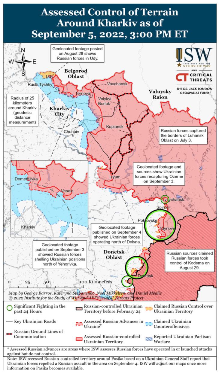 Карта боевых действий на Украине 6 сентября.