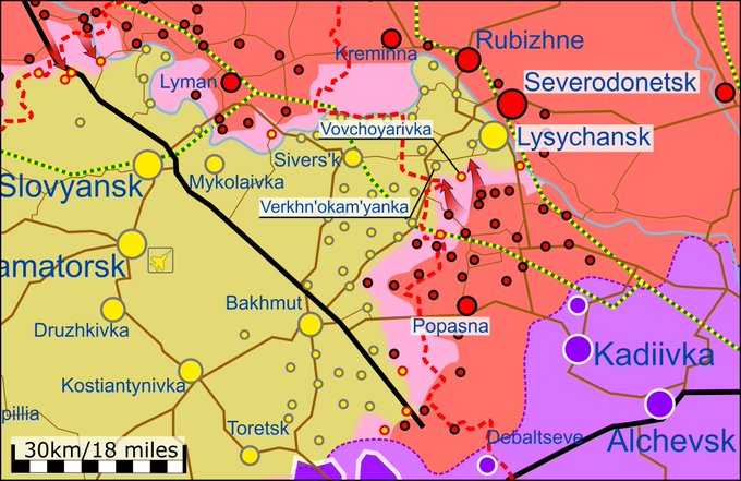 Карта боевых действий в Украине 26 июня