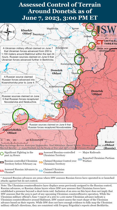 Карта боевых действий в Украине 8 июня.
