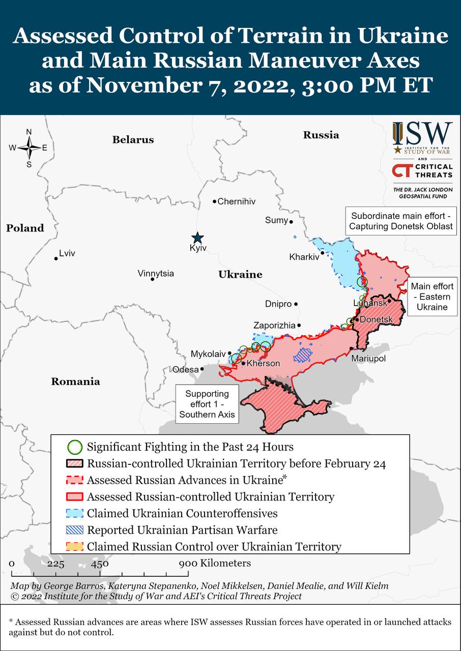Карта бойових дій в Україні 8 листопада. || Фото: www.understandingwar.org