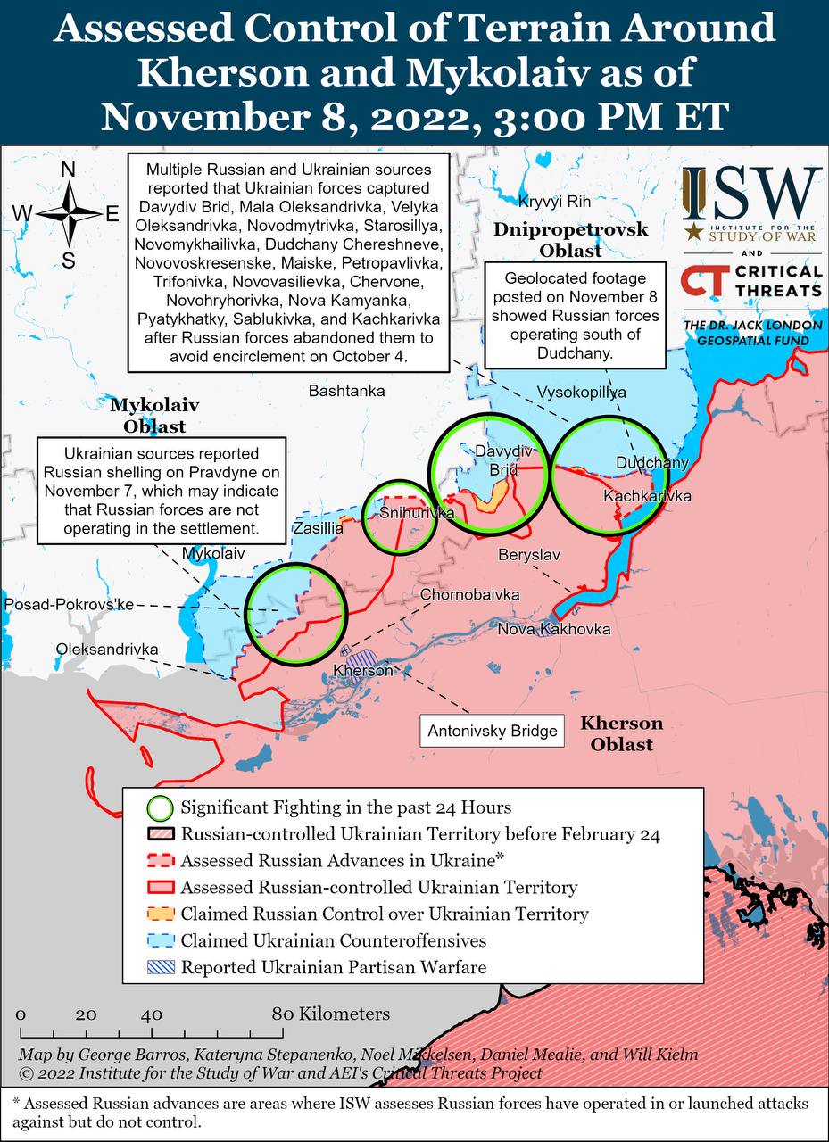 Карта бойових дій в Україні 9 листопада.