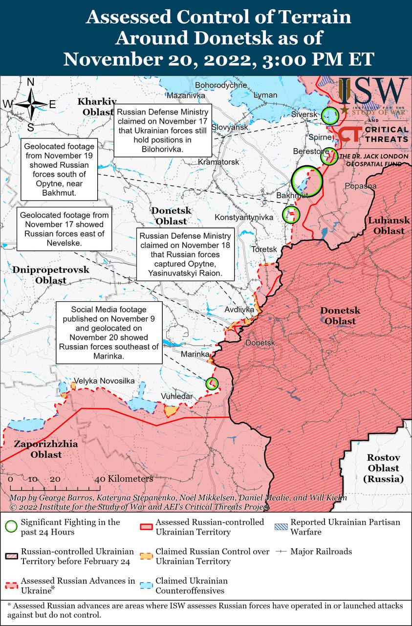 Карта бойових дій в Україні 21 листопада.