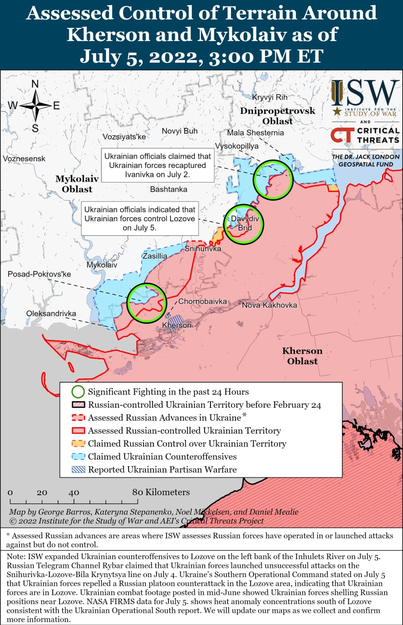 Карта бойових дій в Україні 6 липня.