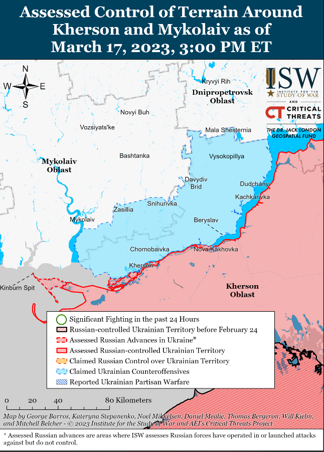 Карта боевых действий в Украине 18 марта. Фото: ISW