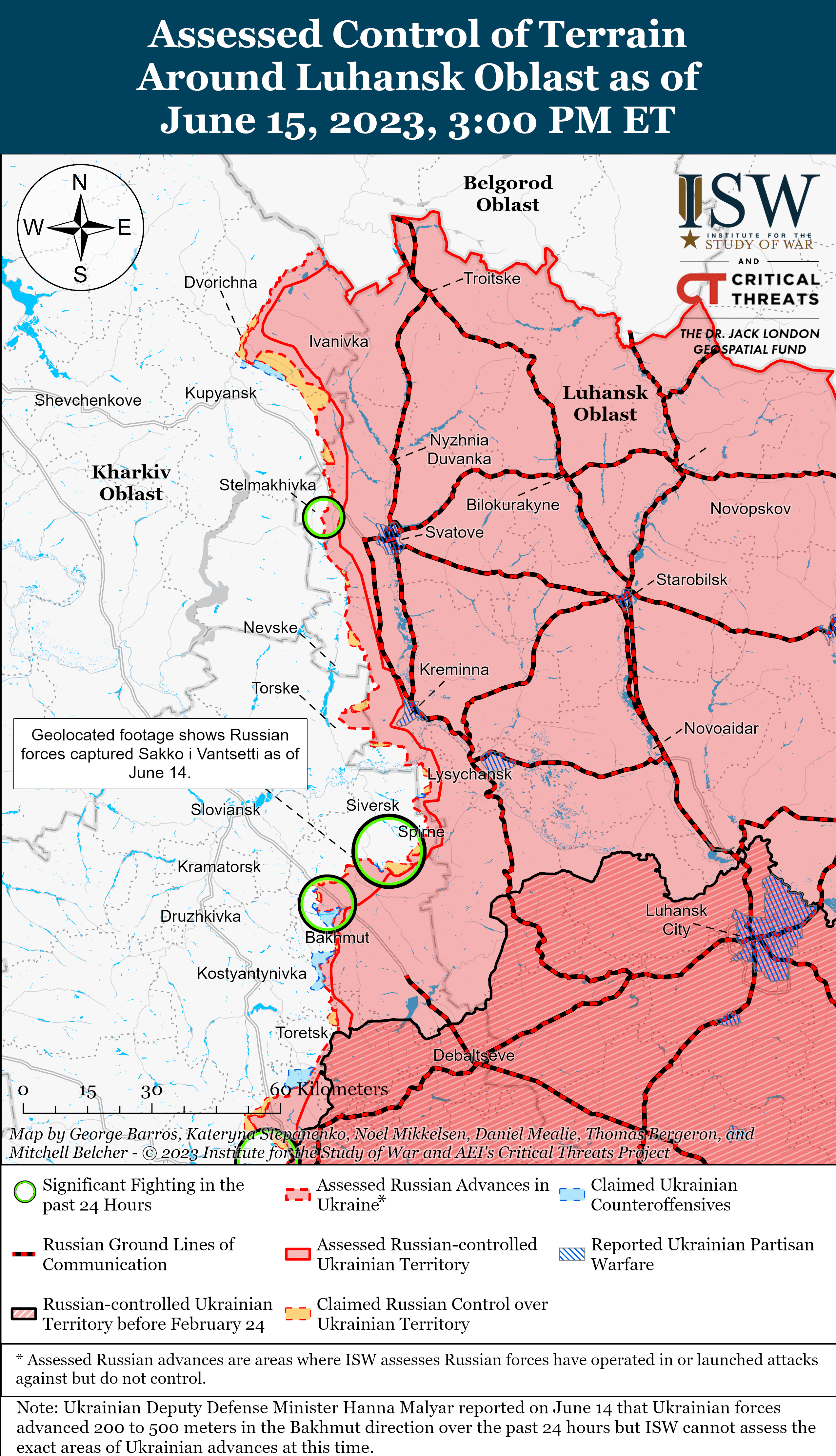 Карта боевых действий на Украине 16 июня. Фото: ISW