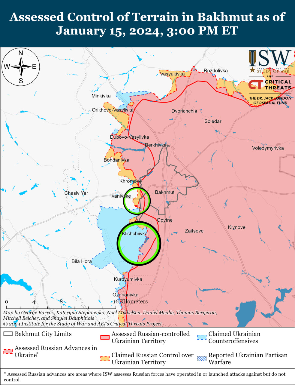 Карта бойових дій в Україні 16 січня.