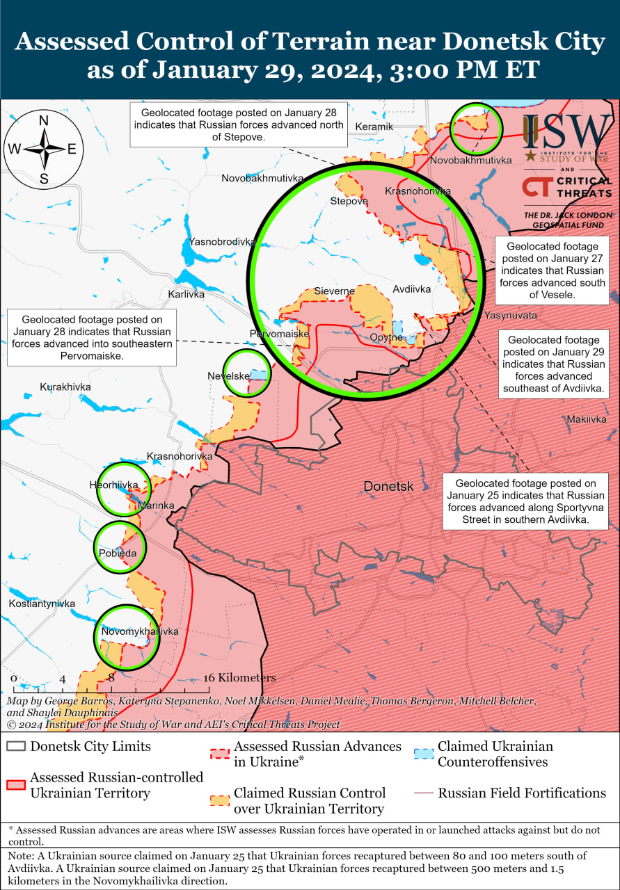 Карта боевых действий на Украине 30 января.