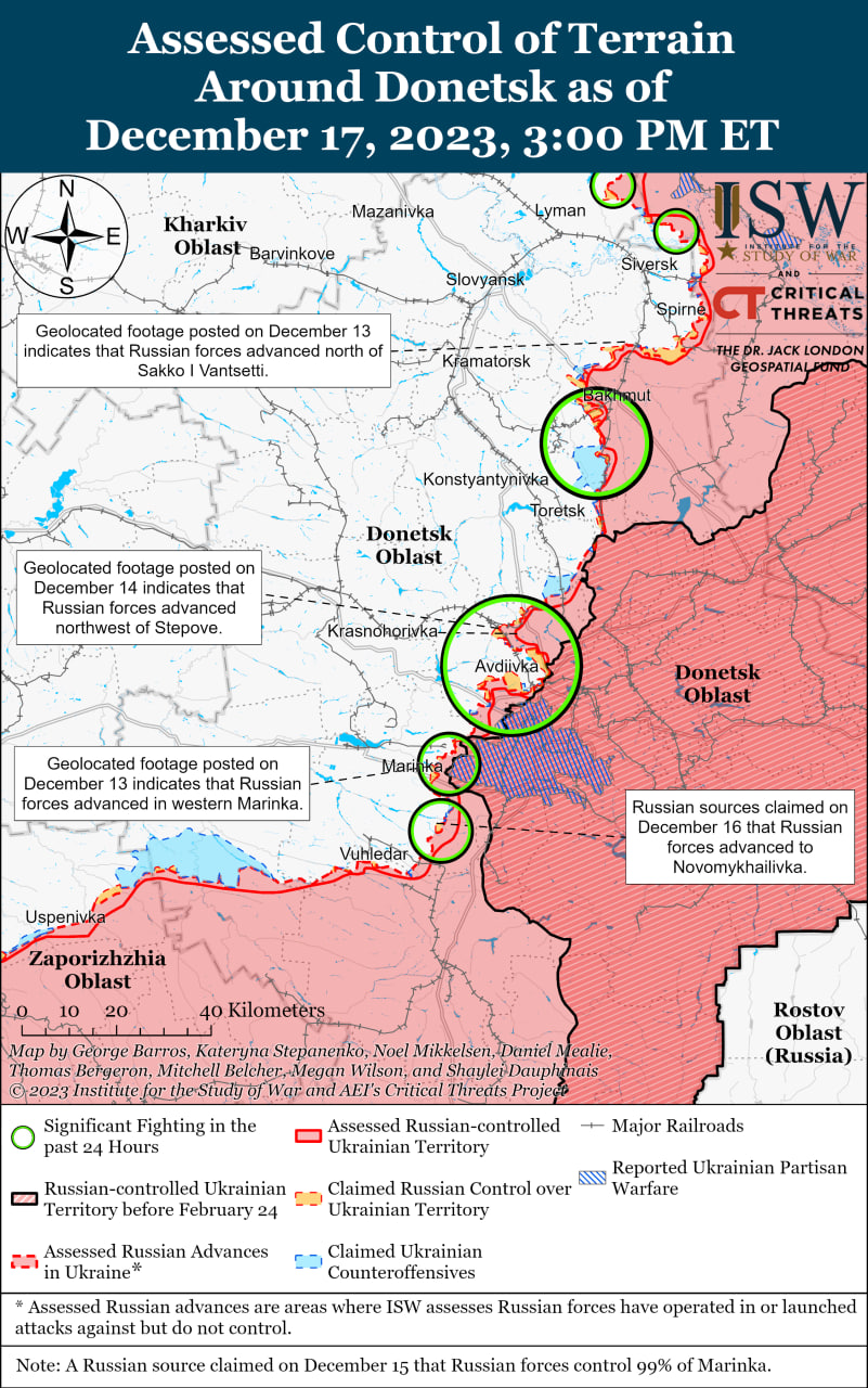 Карта бойових дій в Україні 18 грудня.